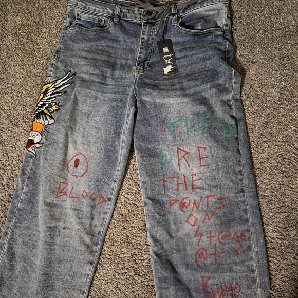 Ed Hardy Blue Jeans with Colorful Graphics - Picture 4 of 5